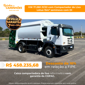 Caminhão com Compactador de Lixo Lótus 15m³ com DI, reformado pelo fabricante com garantia de fábrica