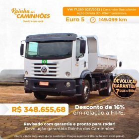 VW 17.260 21/22 com Caçamba Basculante Ação Direta 7–9 m³ Seminova- 149.099 KM